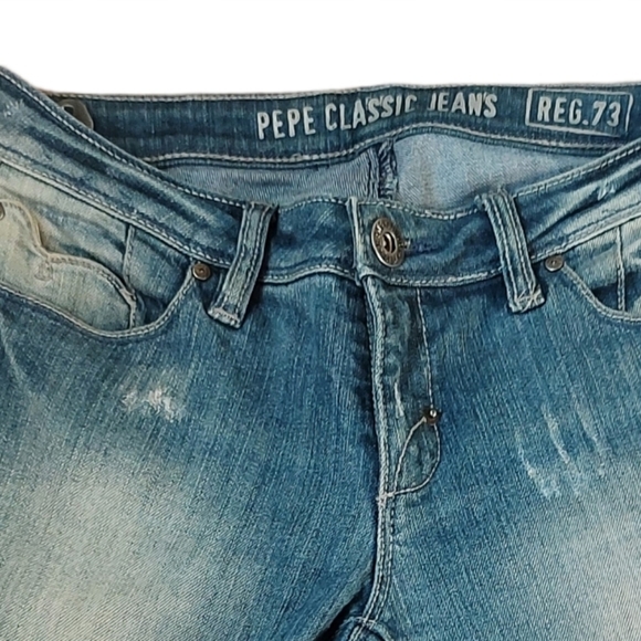 Washed Vintage Blue Jeans,Low Rise,Streight Legs - Picture 2 of 5